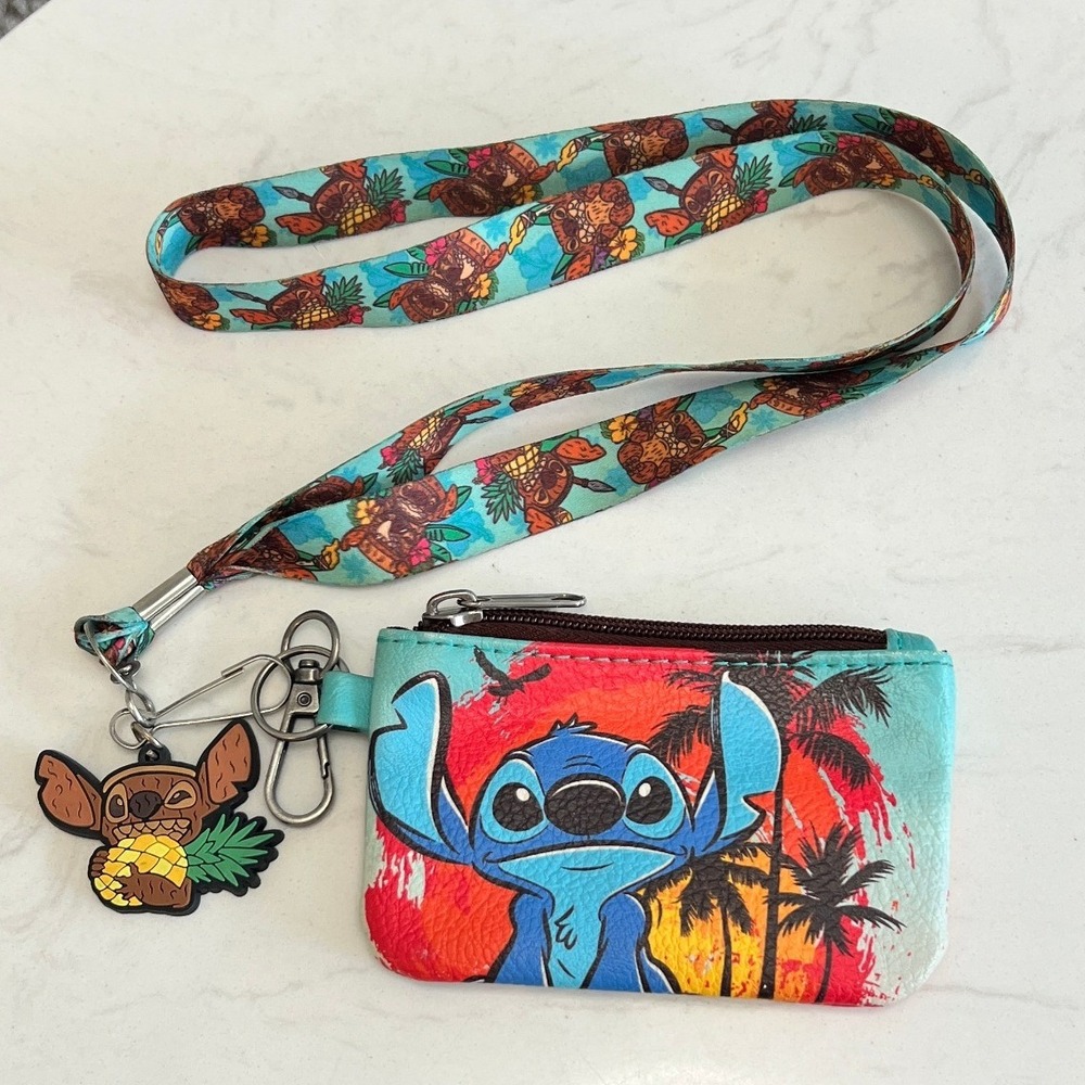 Loungefly Wallet Disney Stitch Lanyard ID Holder Coin Purse Travel Keychain